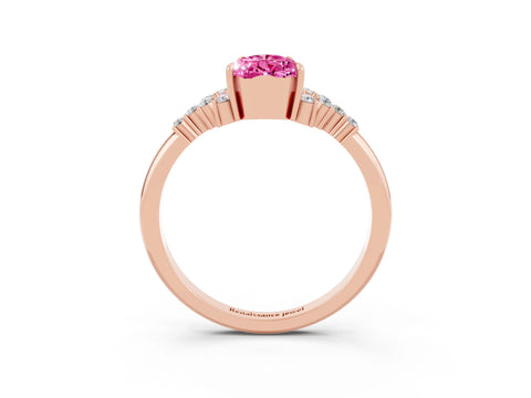 Rose gold Pear Cut Pink Sapphire Ring with Side Stones and Four-Prong Setting_63