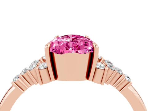 Rose gold Pear Cut Pink Sapphire Ring with Side Stones and Four-Prong Setting_64