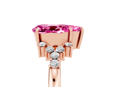 Rose gold Pear Cut Pink Sapphire Ring with Side Stones and Four-Prong Setting_65