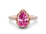 Rose gold Pear Cut Pink Sapphire Scalloped Halo Engagement Ring with Round Shared Prong Band_24