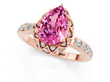 Rose gold Pear Cut Pink Sapphire Scalloped Halo Engagement Ring with Round Shared Prong Band_25