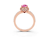 Rose gold Pear Cut Pink Sapphire Scalloped Halo Engagement Ring with Round Shared Prong Band_27