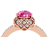 Rose gold Pear Cut Pink Sapphire Scalloped Halo Engagement Ring with Round Shared Prong Band_28