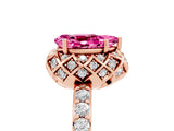 Rose gold Pear Cut Pink Sapphire Scalloped Halo Engagement Ring with Round Shared Prong Band_29