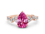 Rose gold Pear Cut Pink Sapphire Scattered Round Accent Ring with Prong Setting_12