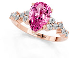 Rose gold Pear Cut Pink Sapphire Scattered Round Accent Ring with Prong Setting_13