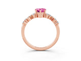 Rose gold Pear Cut Pink Sapphire Scattered Round Accent Ring with Prong Setting_15