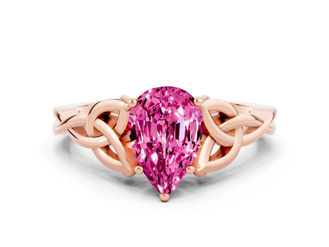 Rose gold Pear Cut Pink Sapphire Solitaire Celtic Knot Ring with Four-Prong Setting_36