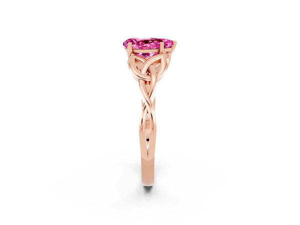 Rose gold Pear Cut Pink Sapphire Solitaire Celtic Knot Ring with Four-Prong Setting