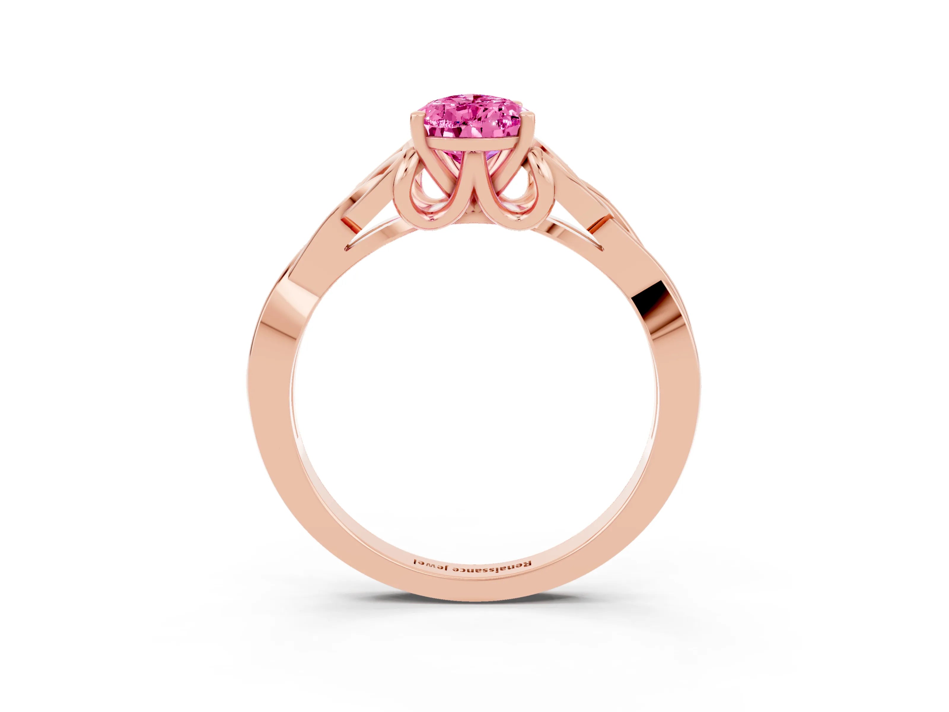 Rose gold Pear Cut Pink Sapphire Solitaire Celtic Knot Ring with Four-Prong Setting_39