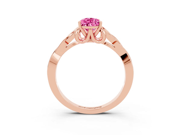 Rose gold Pear Cut Pink Sapphire Solitaire Celtic Knot Ring with Four-Prong Setting