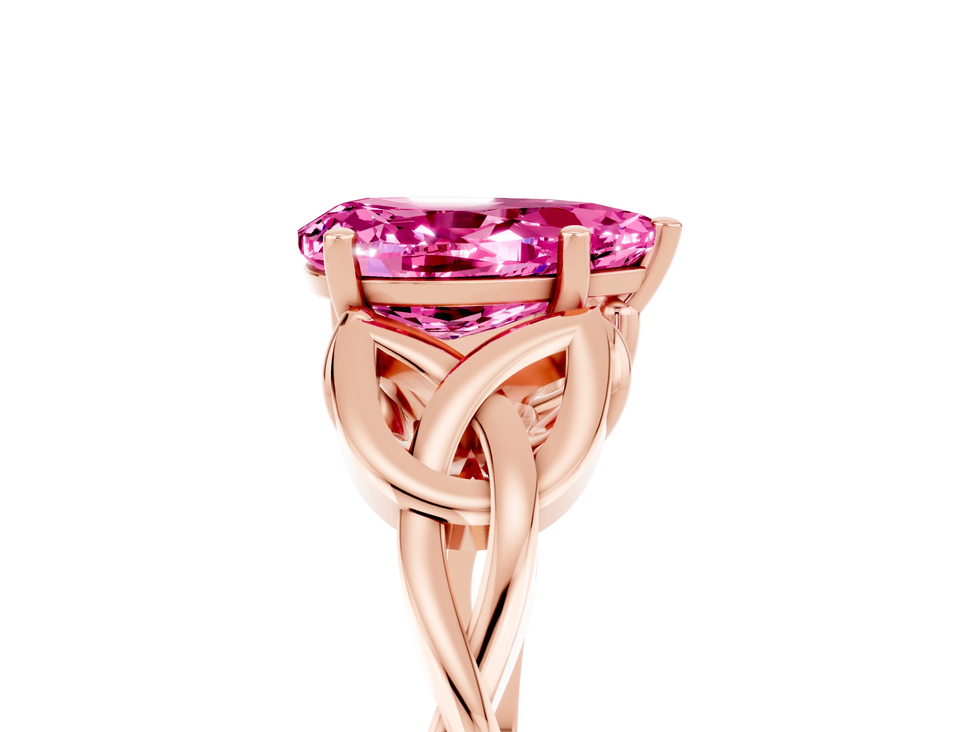 Rose gold Pear Cut Pink Sapphire Solitaire Celtic Knot Ring with Four-Prong Setting_41