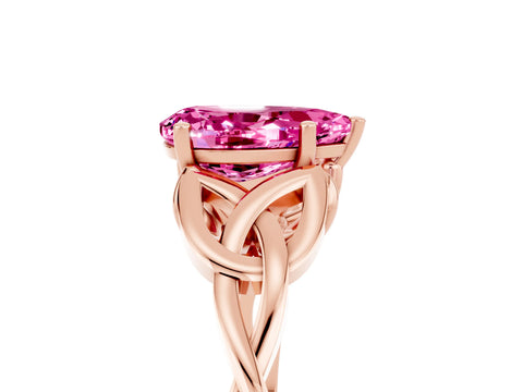 Rose gold Pear Cut Pink Sapphire Solitaire Celtic Knot Ring with Four-Prong Setting_41