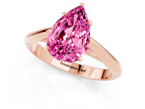 Rose gold Pear Cut Pink Sapphire Solitaire Engagement Ring with Cathedral Setting and Four-Prong Mount