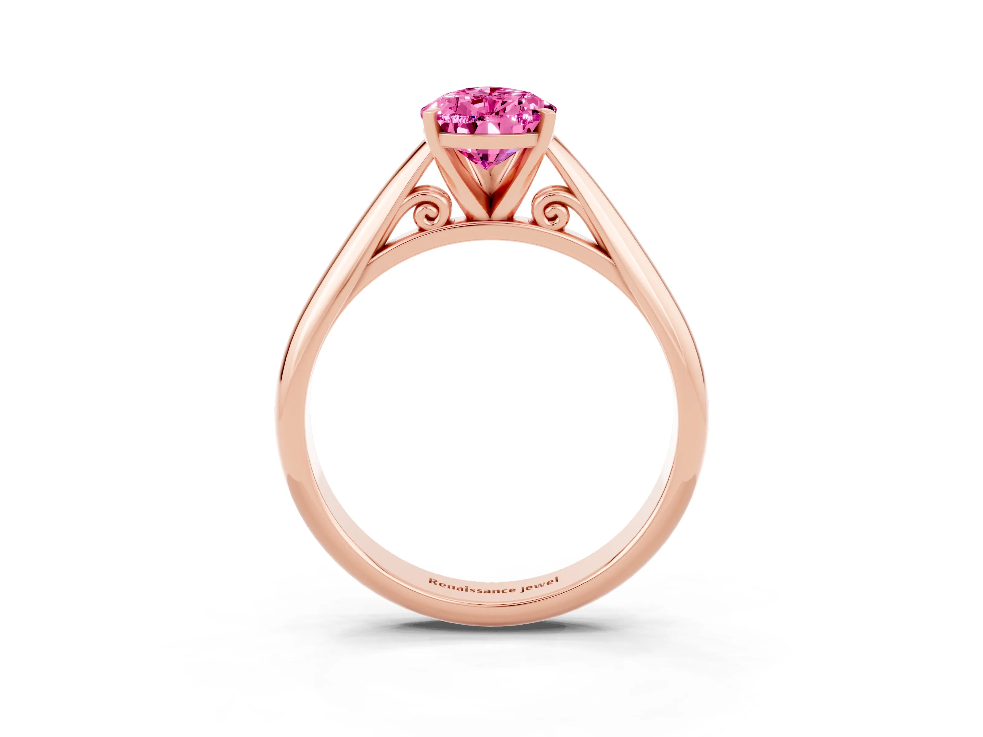 Rose gold Pear Cut Pink Sapphire Solitaire Engagement Ring with Cathedral Setting and Four-Prong Mount_15
