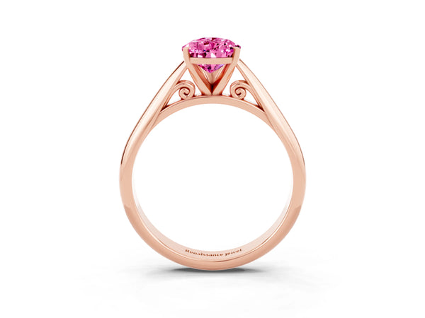 Rose gold Pear Cut Pink Sapphire Solitaire Engagement Ring with Cathedral Setting and Four-Prong Mount