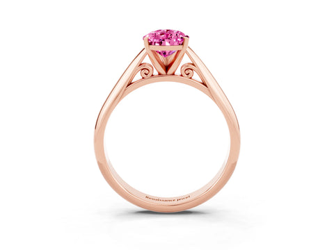 Rose gold Pear Cut Pink Sapphire Solitaire Engagement Ring with Cathedral Setting and Four-Prong Mount_15