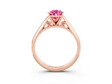Rose gold Pear Cut Pink Sapphire Solitaire Engagement Ring with Cathedral Setting and Four-Prong Mount_75
