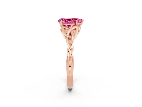 Rose gold Pear Cut Pink Sapphire Solitaire Engagement Ring with Celtic Knot Band and Four-Prong Setting_26