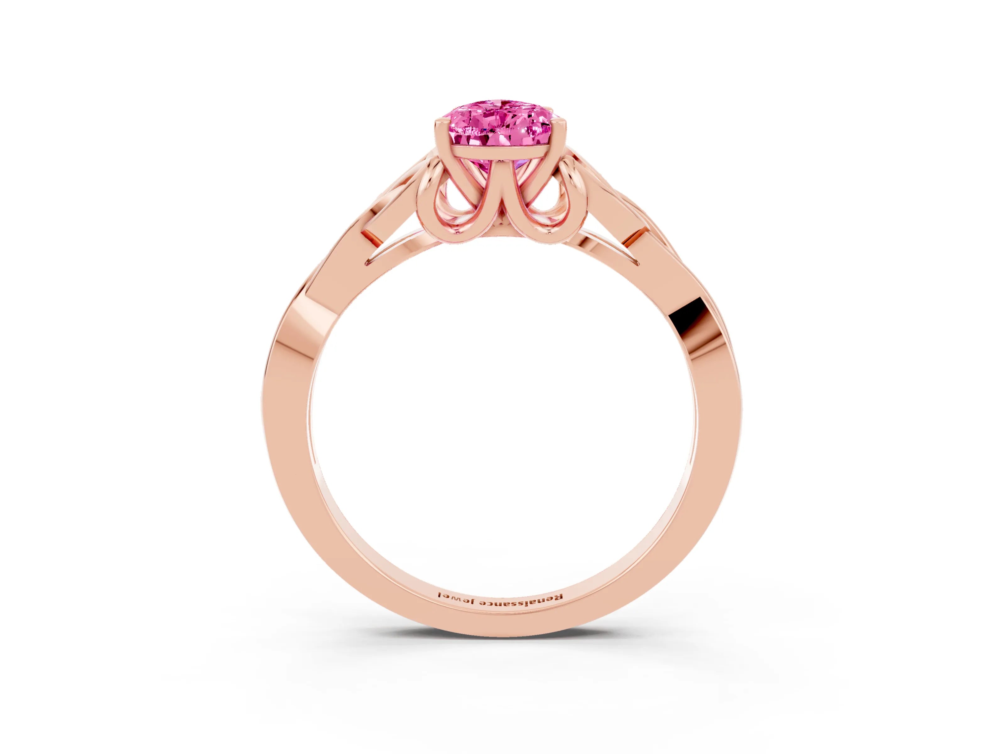 Rose gold Pear Cut Pink Sapphire Solitaire Engagement Ring with Celtic Knot Band and Four-Prong Setting_27