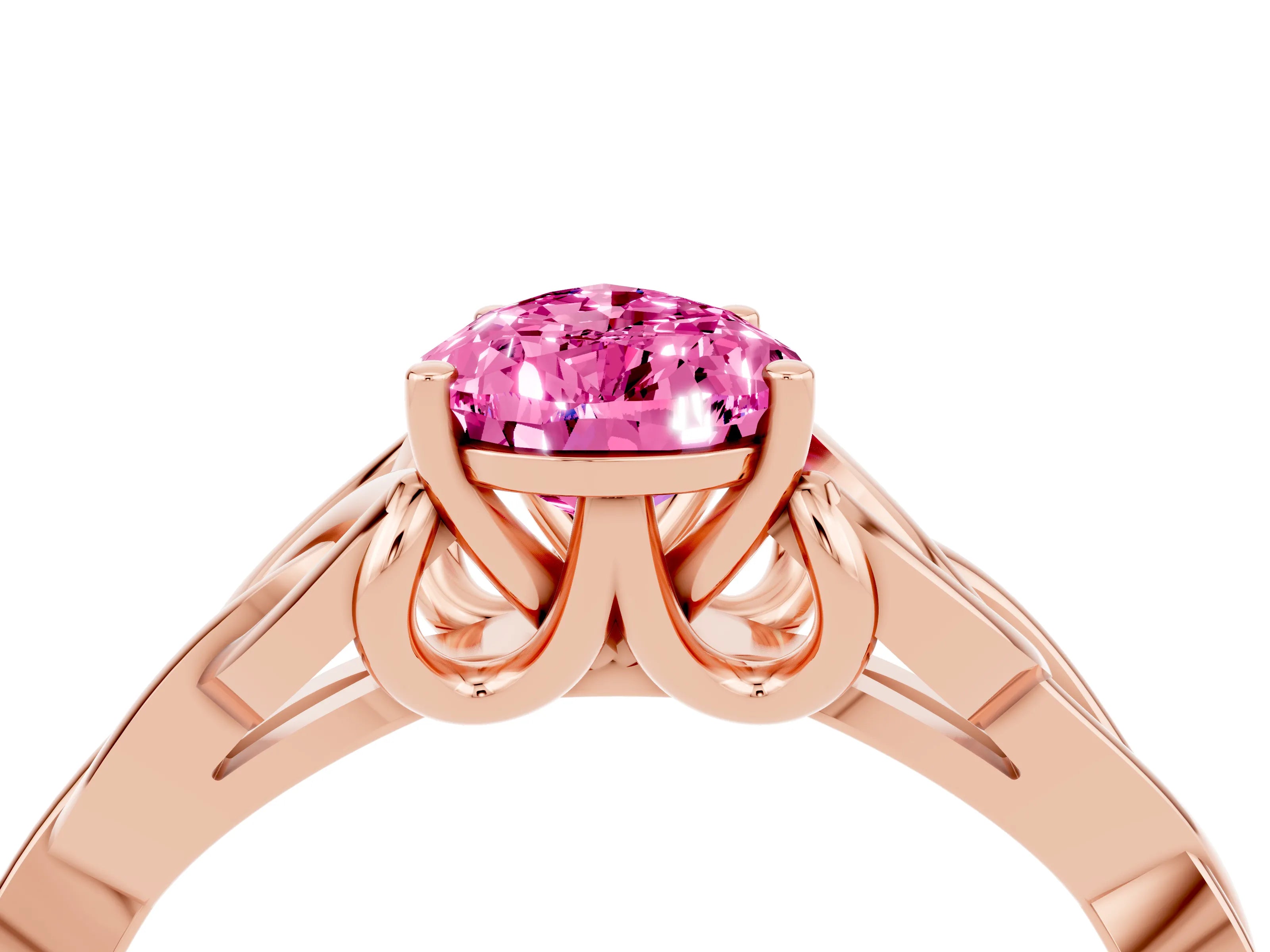 Rose gold Pear Cut Pink Sapphire Solitaire Engagement Ring with Celtic Knot Band and Four-Prong Setting_28