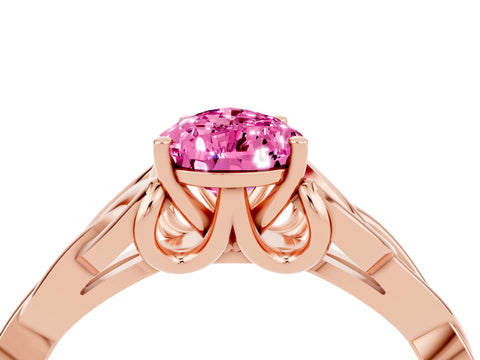 Rose gold Pear Cut Pink Sapphire Solitaire Engagement Ring with Celtic Knot Band and Four-Prong Setting_28