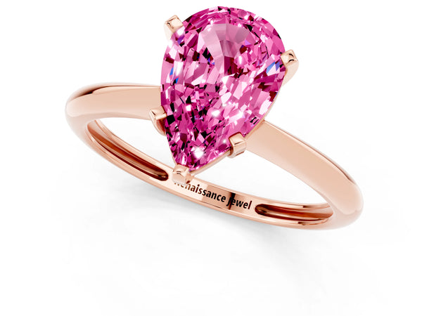 Rose gold Pear Cut Pink Sapphire Solitaire Engagement Ring with Classic Band and Four-Prong Setting