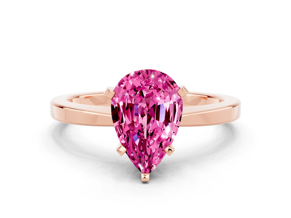 Rose gold Pear Cut Pink Sapphire Solitaire Engagement Ring with Classic Band and Four-Prong Setting