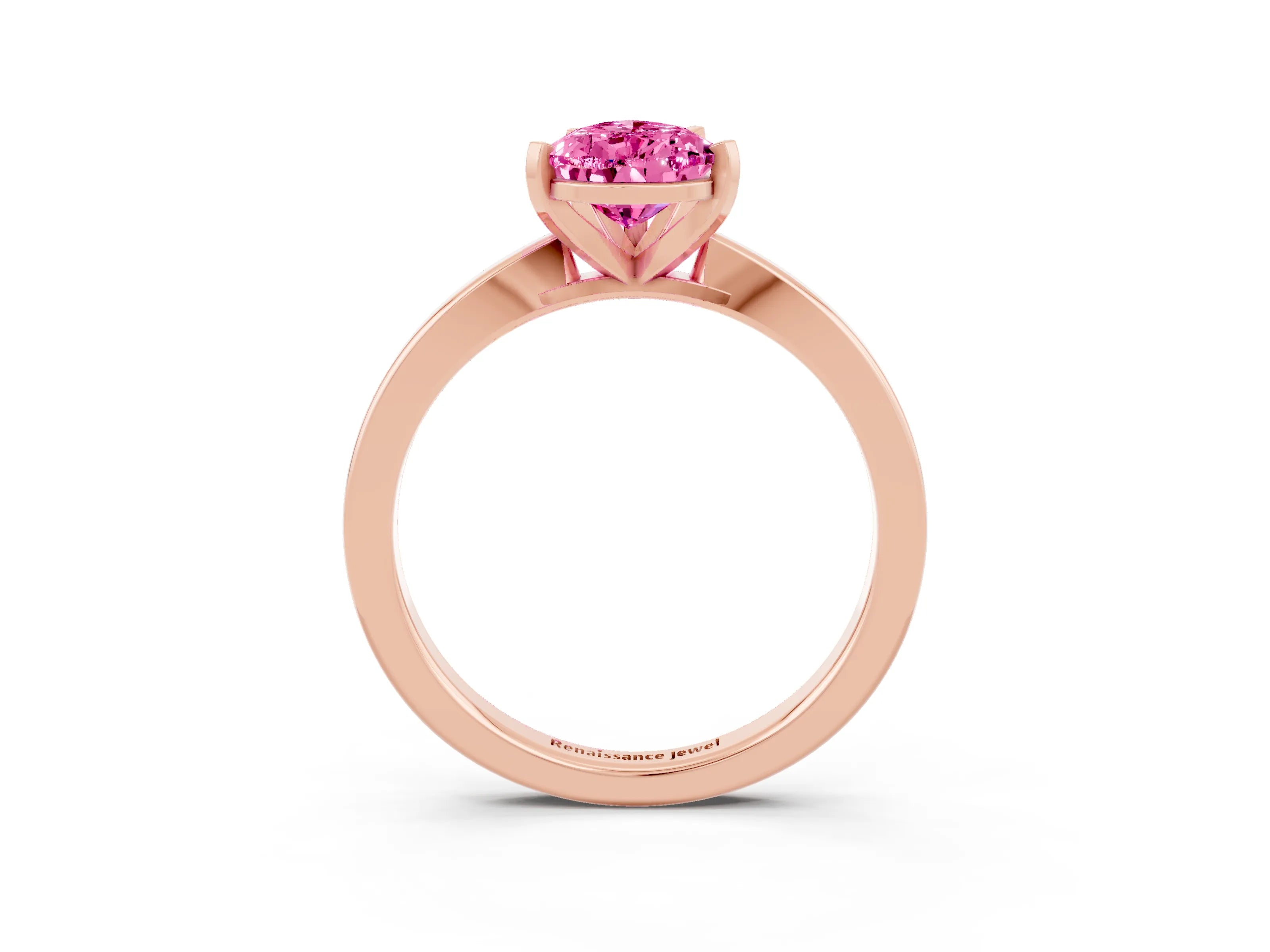 Rose gold Pear Cut Pink Sapphire Solitaire Engagement Ring with Classic Band and Four-Prong Setting_63