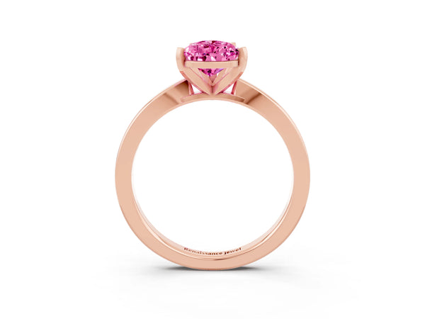 Rose gold Pear Cut Pink Sapphire Solitaire Engagement Ring with Classic Band and Four-Prong Setting