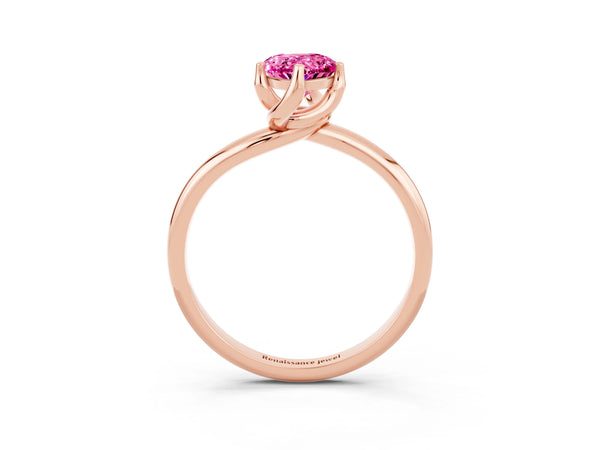 Rose gold Pear Cut Pink Sapphire Solitaire Engagement Ring with Four-Prong Setting and Classic Band