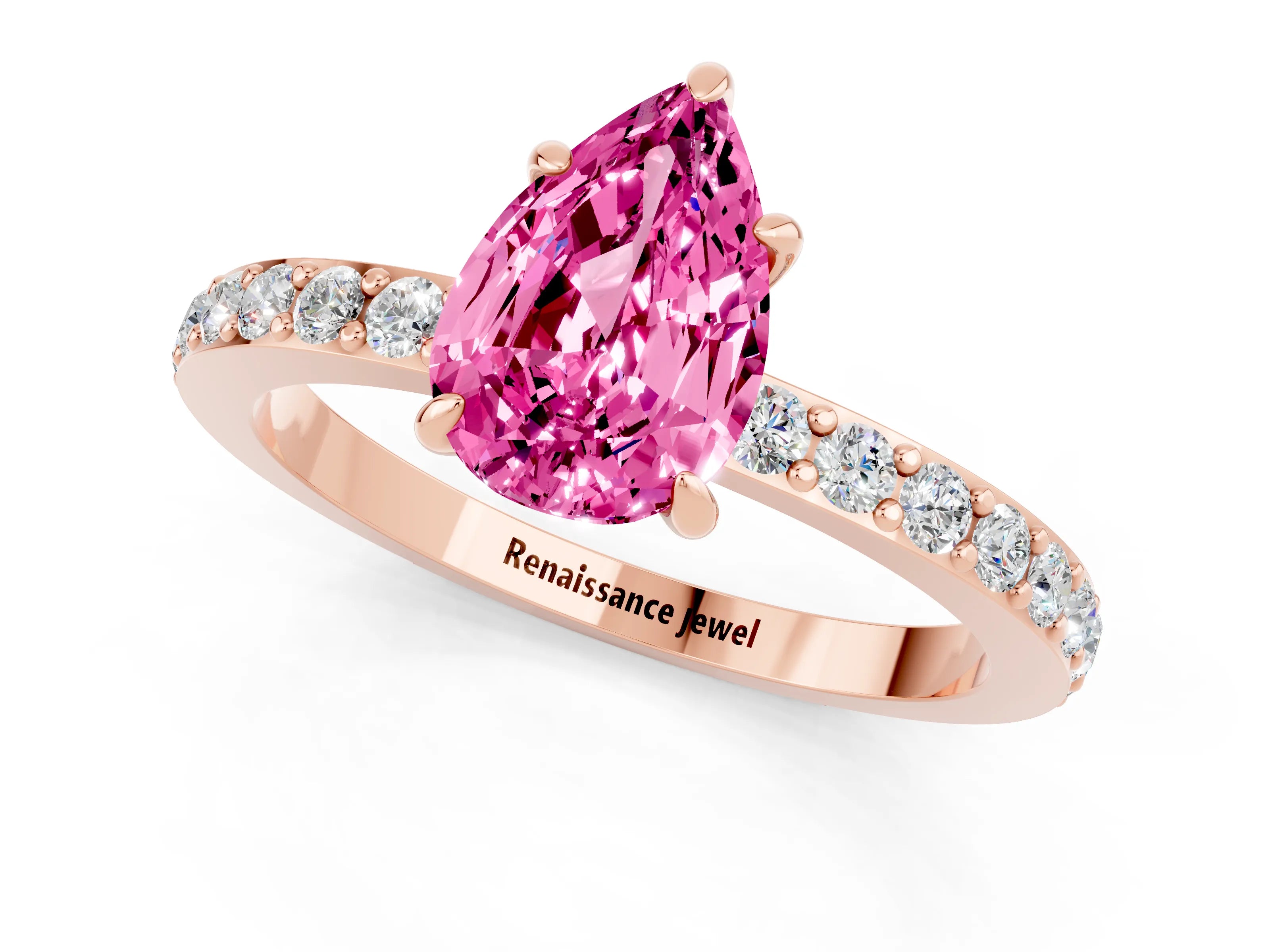 Rose gold Pear Cut Pink Sapphire Solitaire Engagement Ring with Pavé Band and Four-Prong Setting_25
