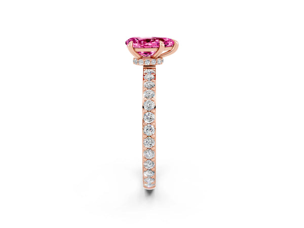 Rose gold Pear Cut Pink Sapphire Solitaire Engagement Ring with Pavé Band and Four-Prong Setting