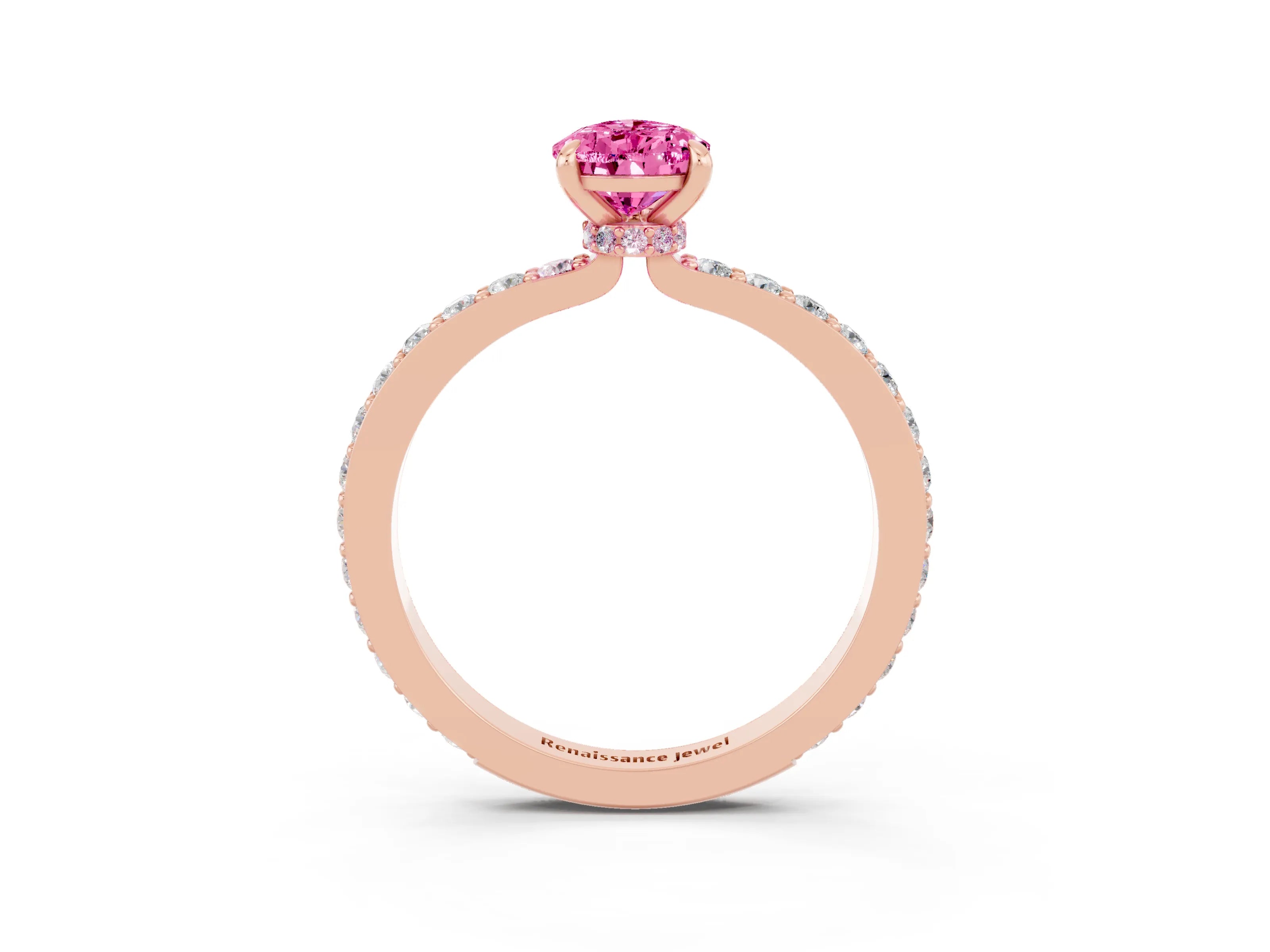 Rose gold Pear Cut Pink Sapphire Solitaire Engagement Ring with Pavé Band and Four-Prong Setting_27