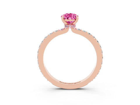Rose gold Pear Cut Pink Sapphire Solitaire Engagement Ring with Pavé Band and Four-Prong Setting_27