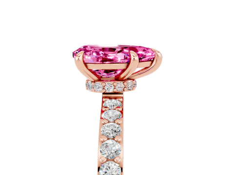 Rose gold Pear Cut Pink Sapphire Solitaire Engagement Ring with Pavé Band and Four-Prong Setting_29