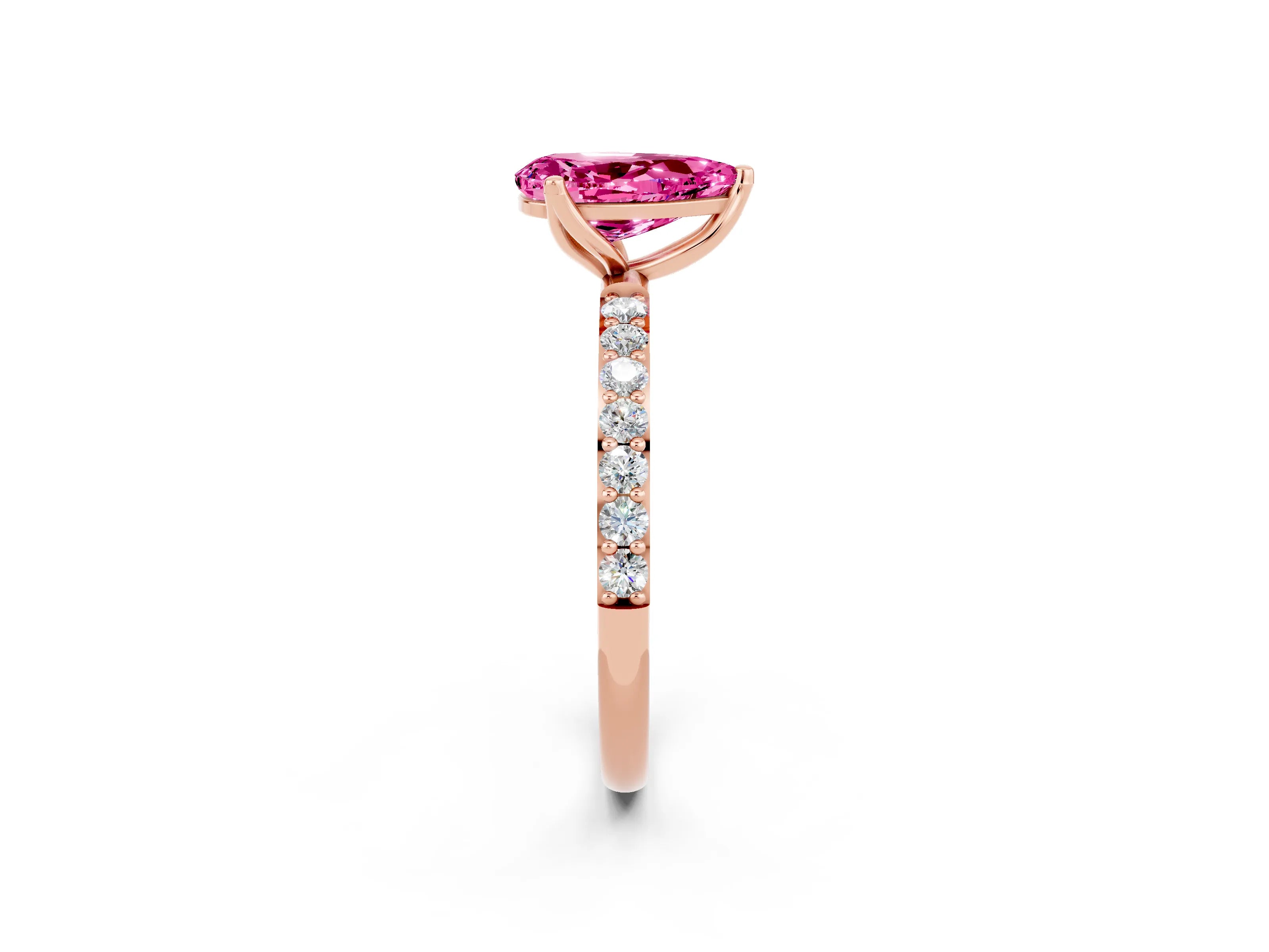 Rose gold Pear Cut Pink Sapphire Solitaire Engagement Ring with Pavé Band and Prong Setting_2