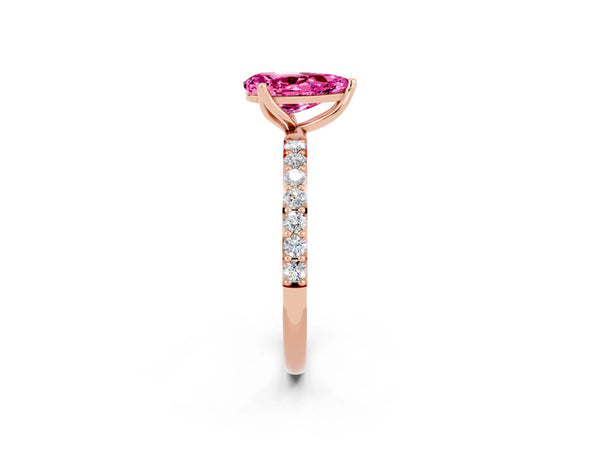 Rose gold Pear Cut Pink Sapphire Solitaire Engagement Ring with Round  Pavé Band and Prong Setting