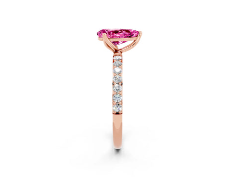 Rose gold Pear Cut Pink Sapphire Solitaire Engagement Ring with Pavé Band and Prong Setting_2