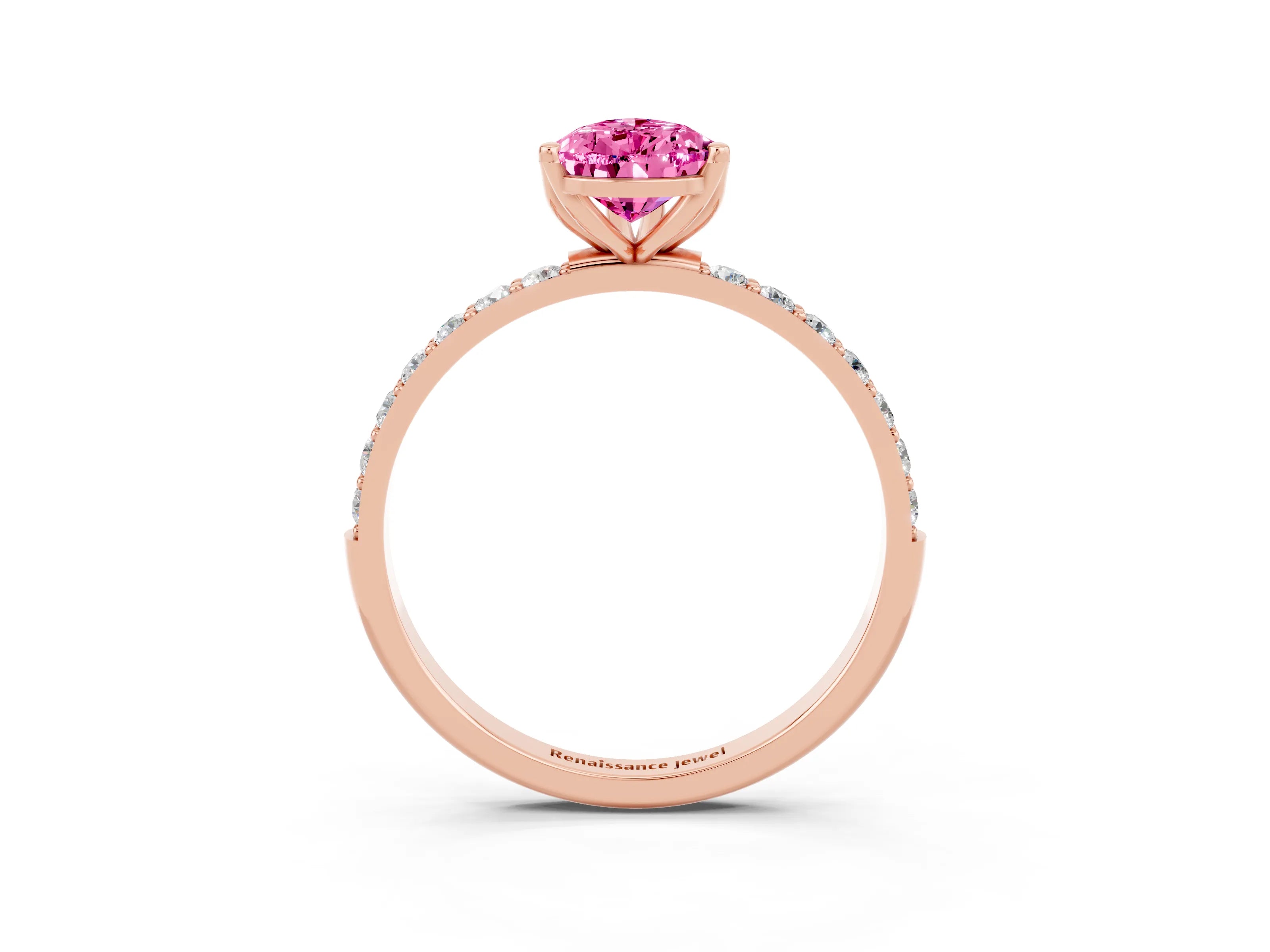 Rose gold Pear Cut Pink Sapphire Solitaire Engagement Ring with Pavé Band and Prong Setting_3