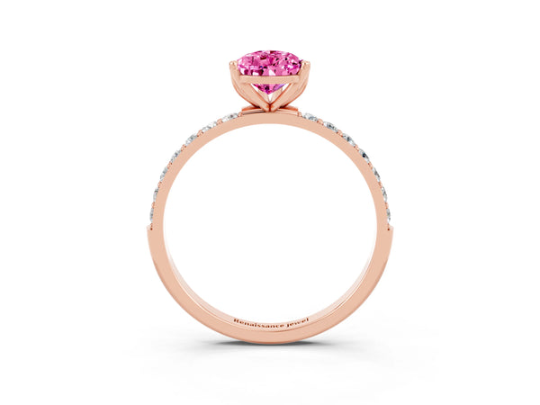 Rose gold Pear Cut Pink Sapphire Solitaire Engagement Ring with Round  Pavé Band and Prong Setting