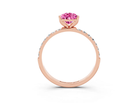 Rose gold Pear Cut Pink Sapphire Solitaire Engagement Ring with Pavé Band and Prong Setting_3