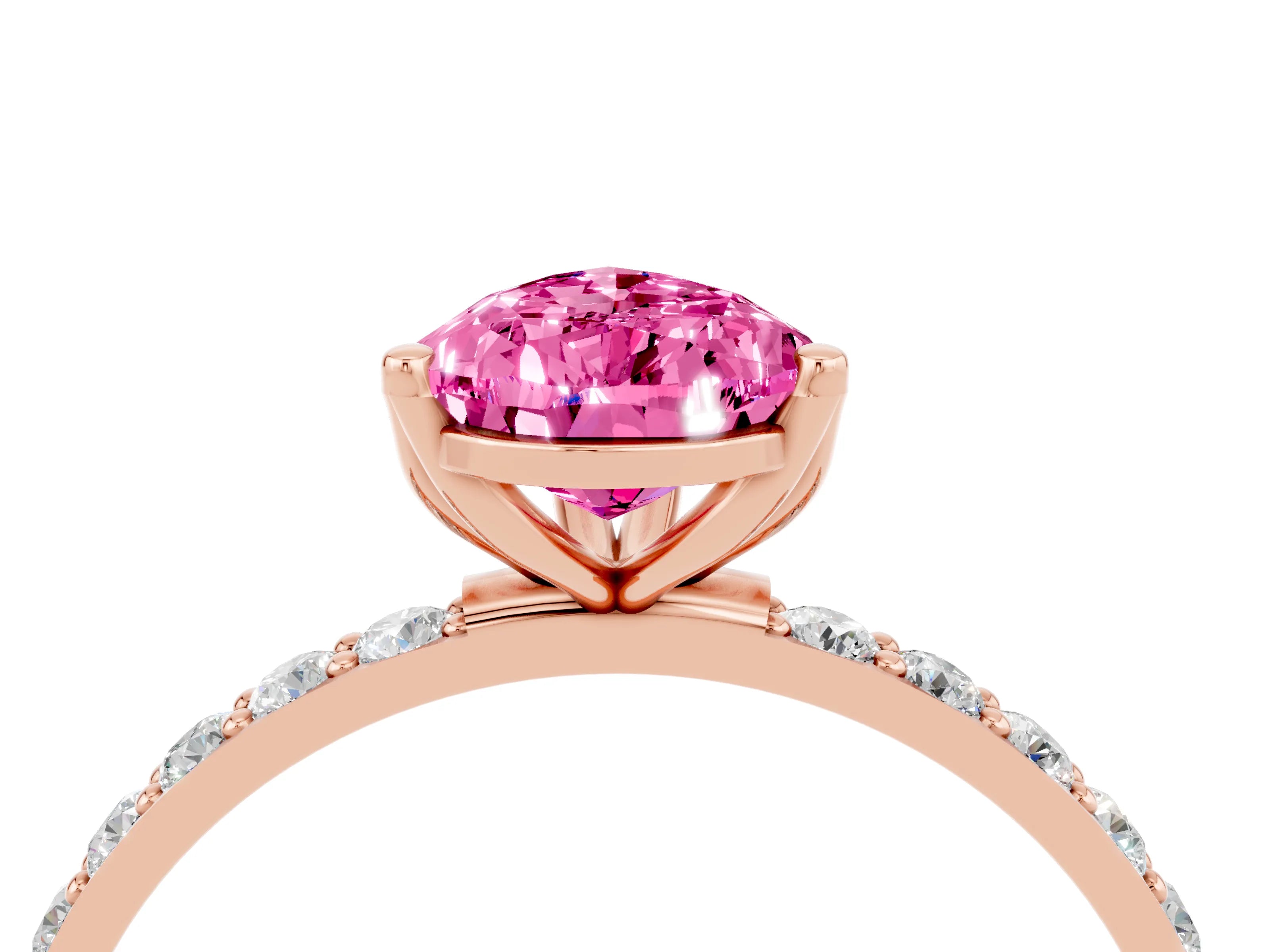 Rose gold Pear Cut Pink Sapphire Solitaire Engagement Ring with Pavé Band and Prong Setting_4