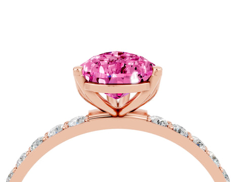 Rose gold Pear Cut Pink Sapphire Solitaire Engagement Ring with Pavé Band and Prong Setting_4