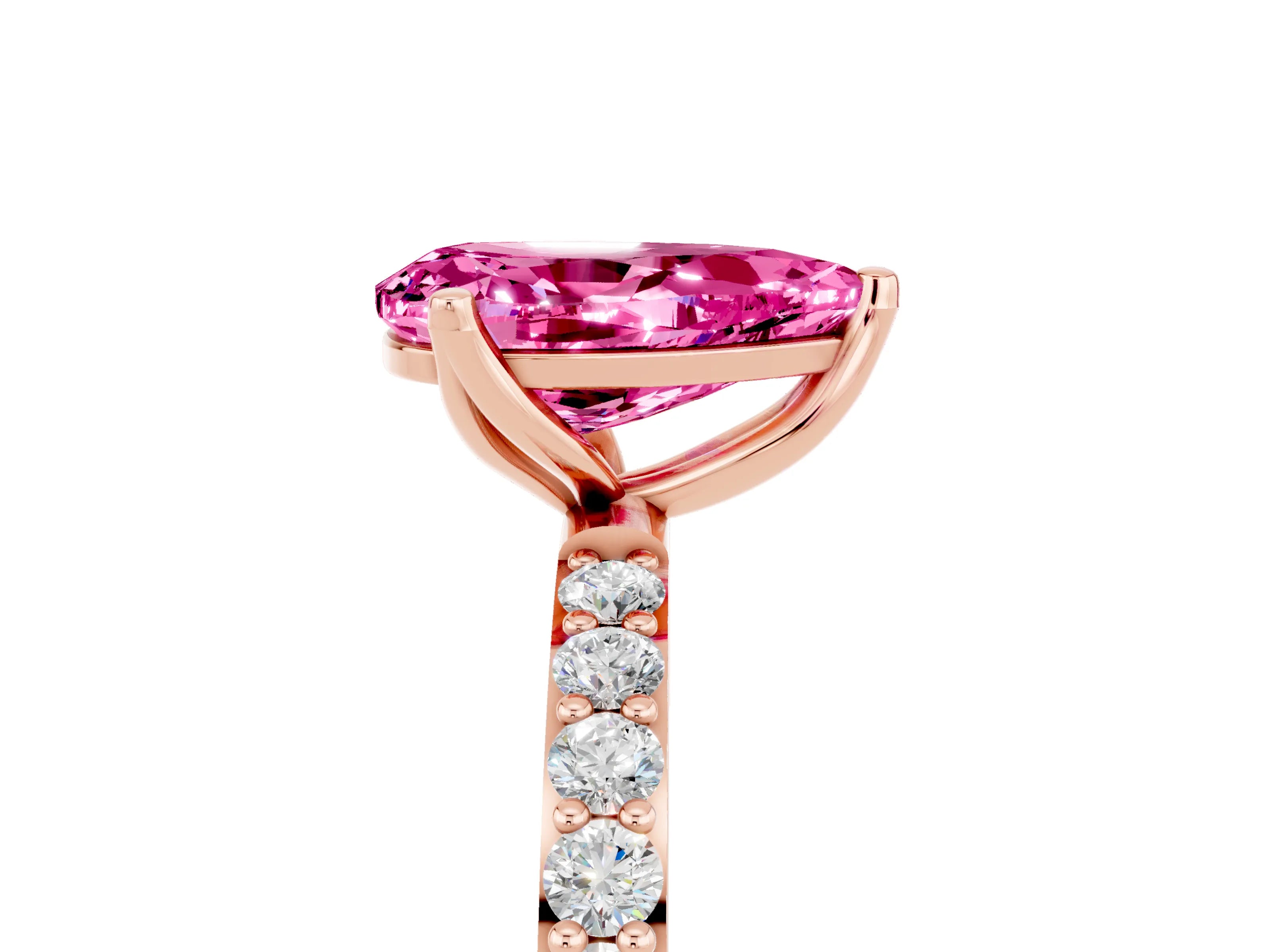 Rose gold Pear Cut Pink Sapphire Solitaire Engagement Ring with Pavé Band and Prong Setting_5