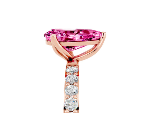 Rose gold Pear Cut Pink Sapphire Solitaire Engagement Ring with Pavé Band and Prong Setting_5