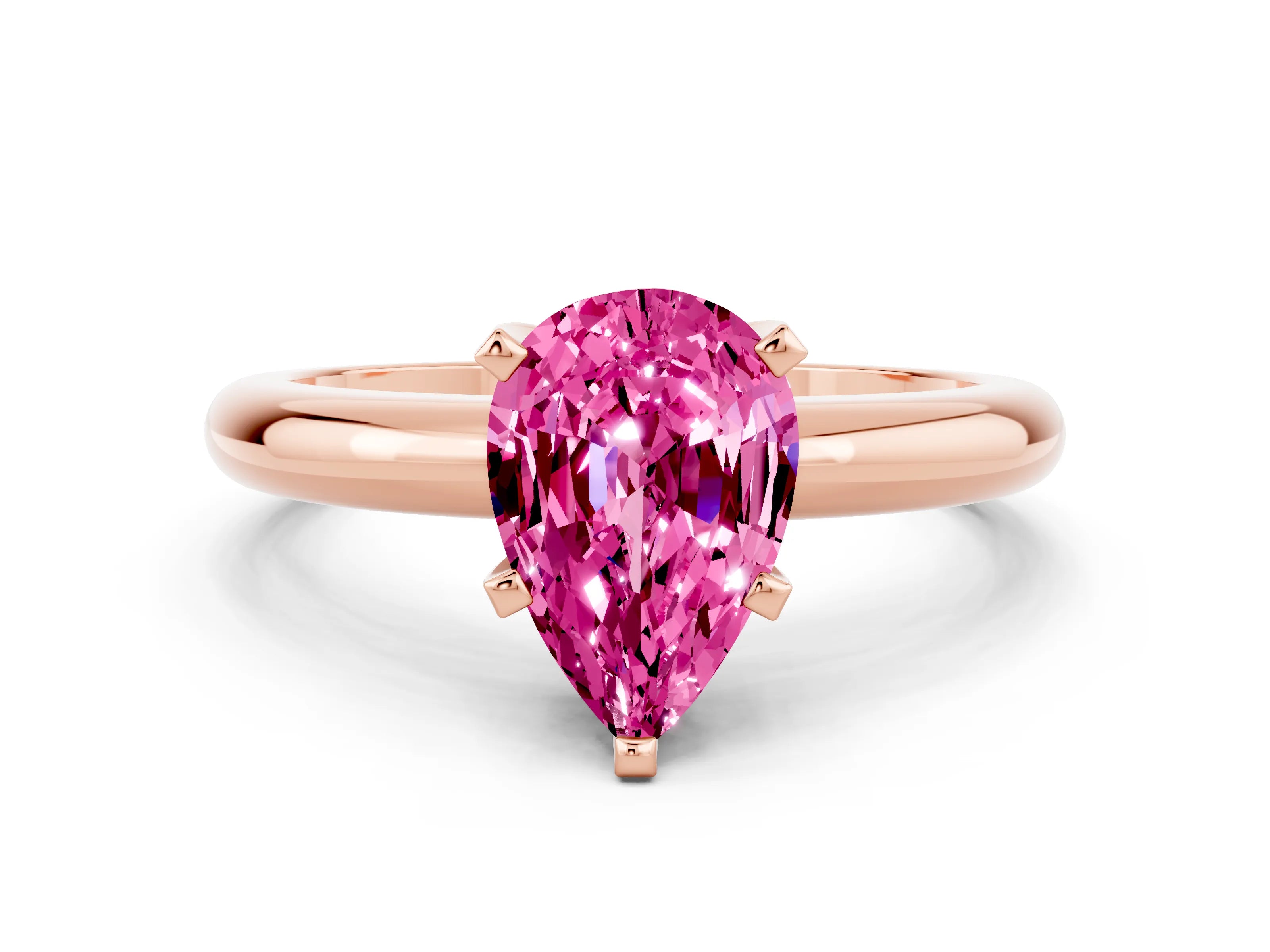 Rose gold Pear Cut Pink Sapphire Solitaire Engagement Ring with Round Band and Four-Prong Setting_24