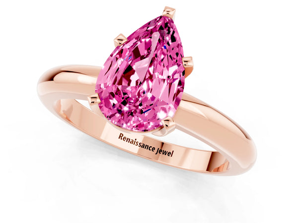 Rose gold Pear Cut Pink Sapphire Solitaire Engagement Ring with Round Band and Four-Prong Setting