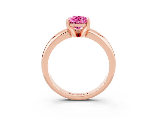 Rose gold Pear Cut Pink Sapphire Solitaire Engagement Ring with Round Band and Four-Prong Setting