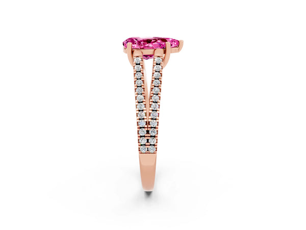 Rose gold Pear Cut Pink Sapphire Solitaire Engagement Ring with Split Shank Pavé Band